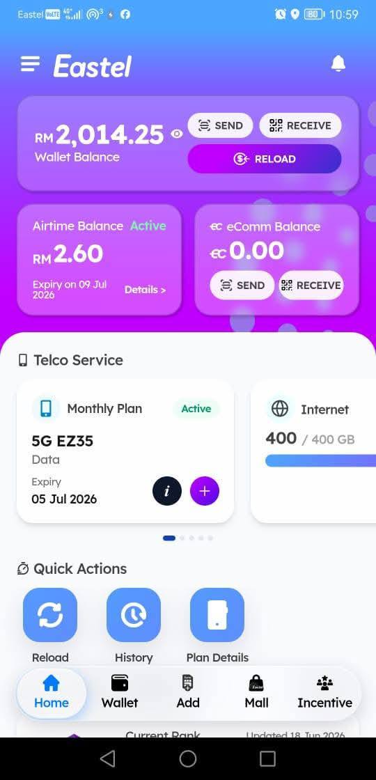 EASTEL 收入截图 RM 2,014.25